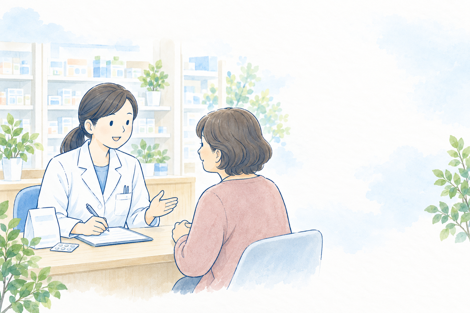 Illustration of a pharmacy conversation
